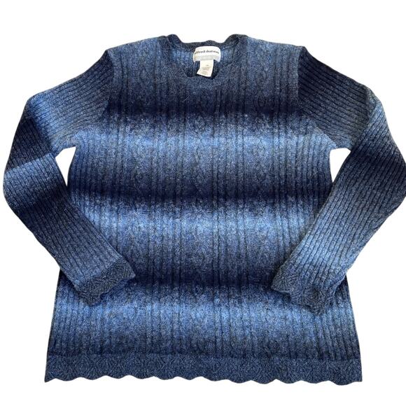 Alfred Dunner MP Blue Striped Ombre Cable Knit  Sweater Scallped Trims Acrylic - Picture 7 of 16